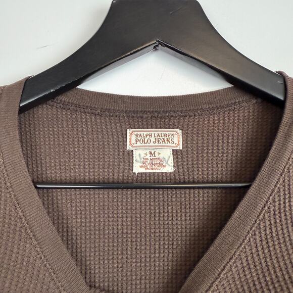 Ralph Lauren Polo Jeans Womens Waffle Knit Thermal Long Sleeve Shirt Brown - M - Picture 3 of 6
